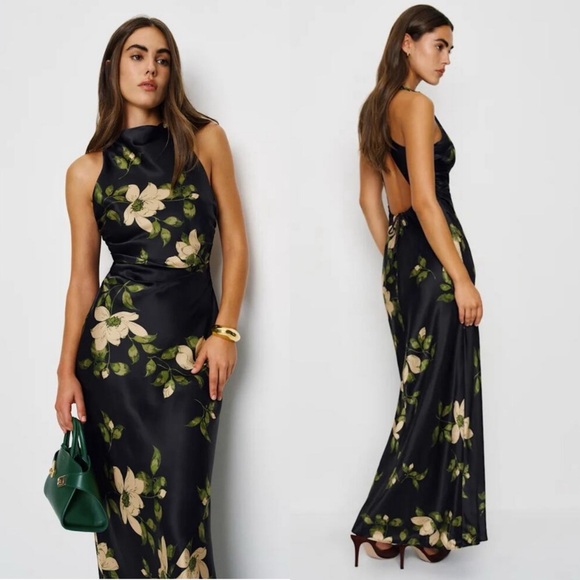 🆕 REFORMATION Anaiis Silk Maxi Dress in Mood For Love Sz 8 - Picture 2 of 7